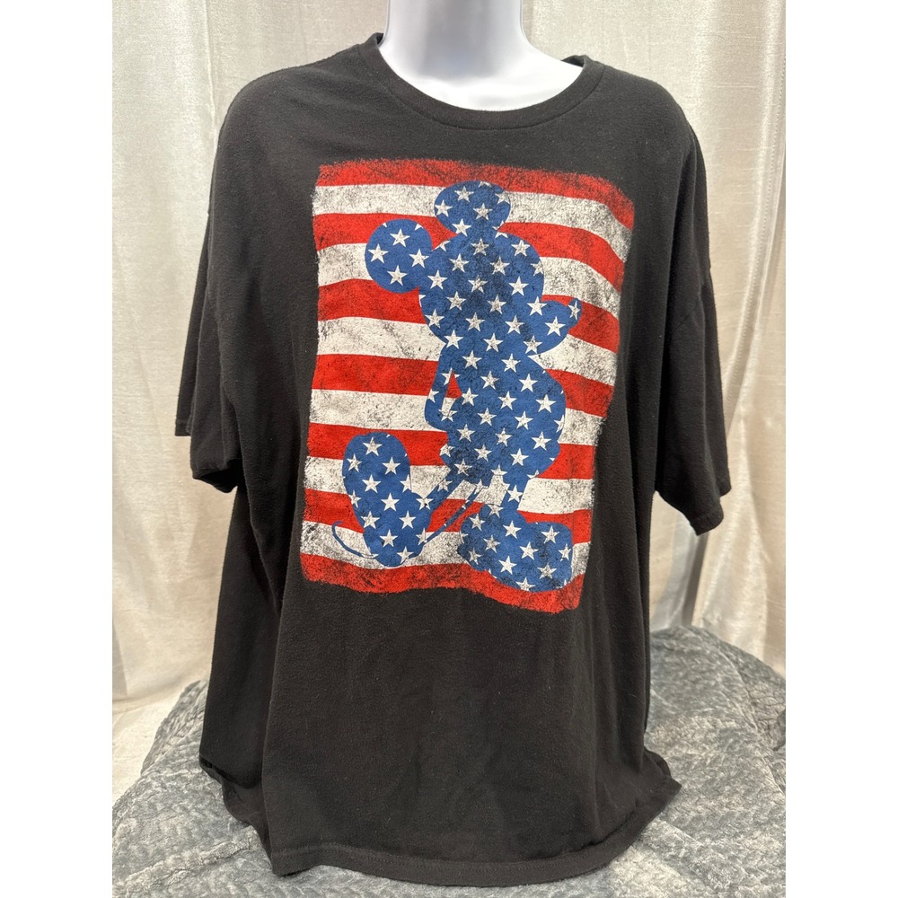 Disney Mickey Mouse American Flag Graphic T-Shirt Black Womens 2X Patriotic Tee